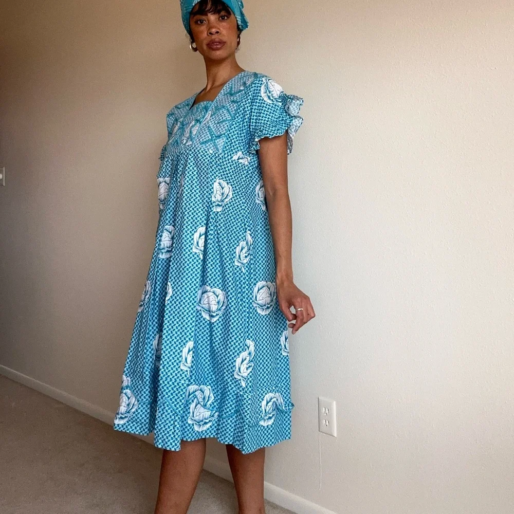 Blue Floral Women's Dress - Picture 5 of 8